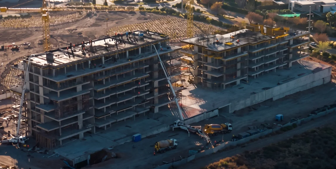 Vista aérea de la obra de Oasis, con las dos torres en construcción