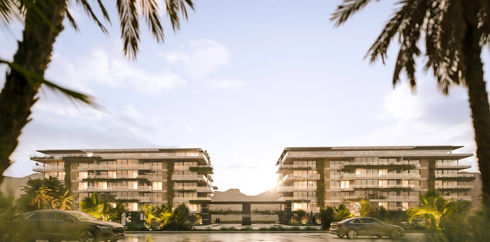 Render de las dos torres de Oasis en Palmares Valley